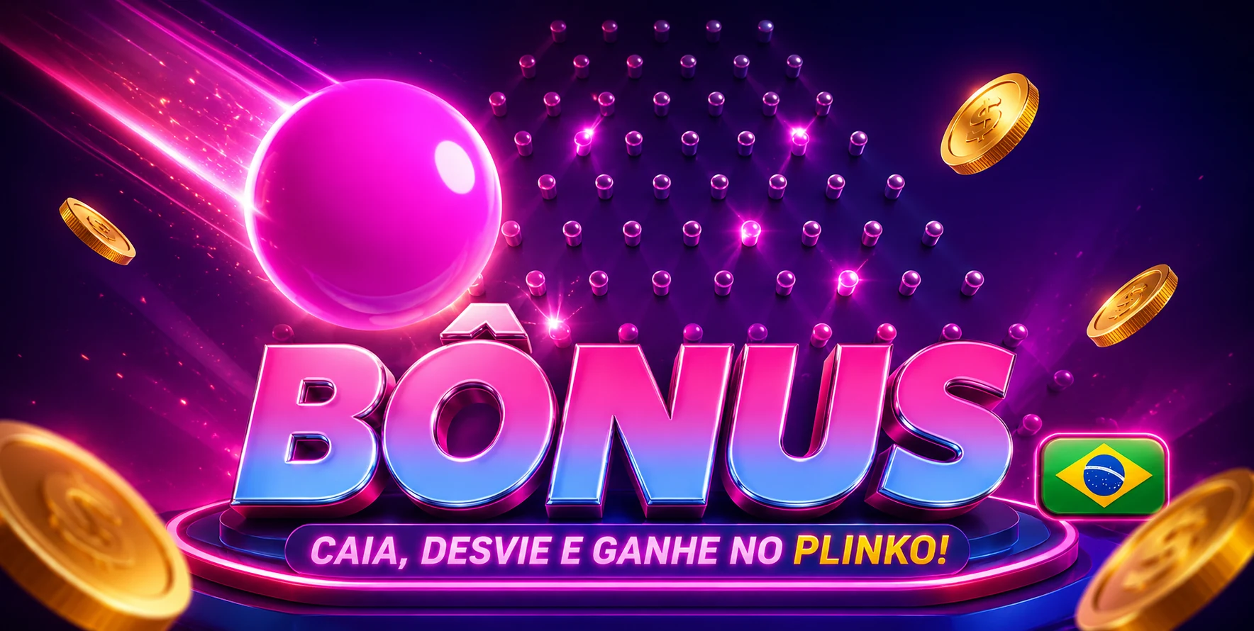 Banner de bônus com bola de Plinko e moedas
