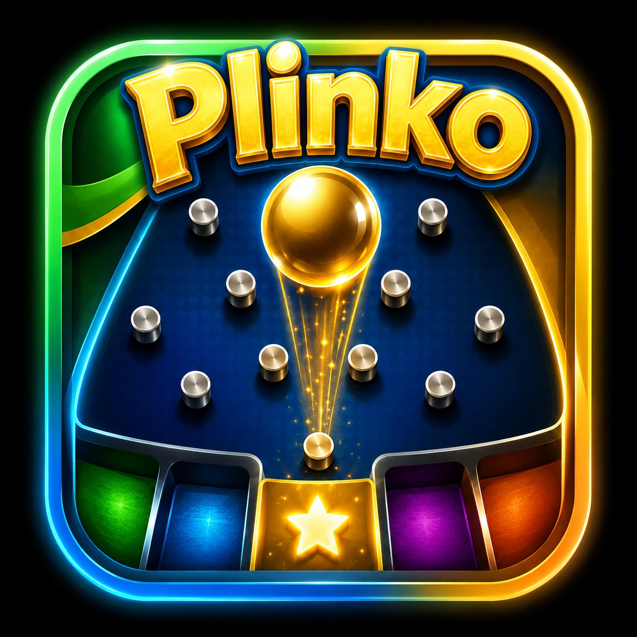 Ícone do Plinko com bola dourada e cores do Brasil